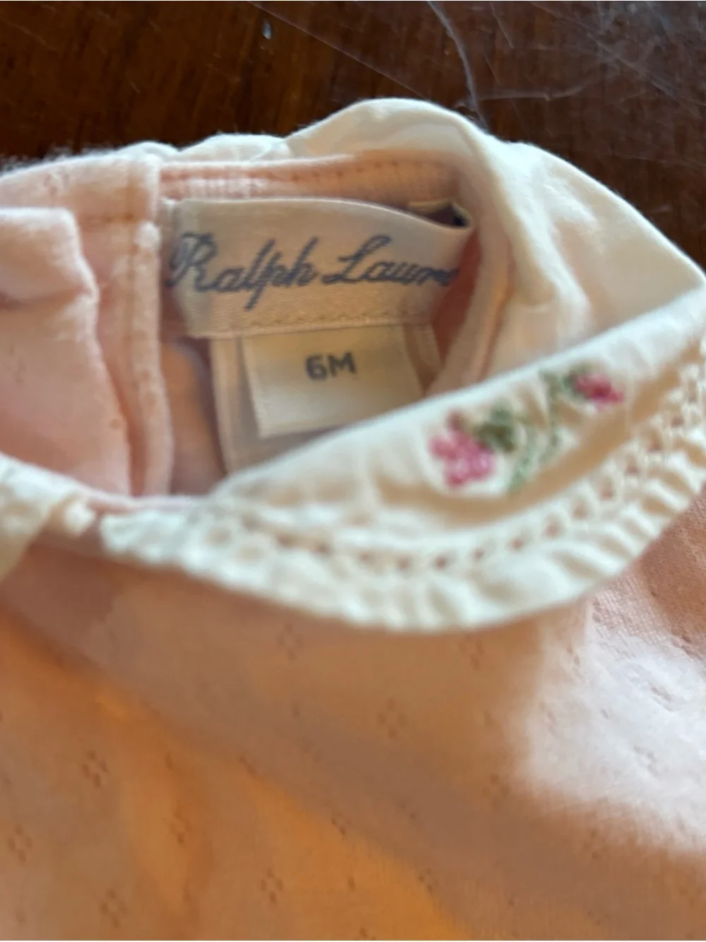 Ralph Lauren Pink Baby Dress with Embroidered Collar